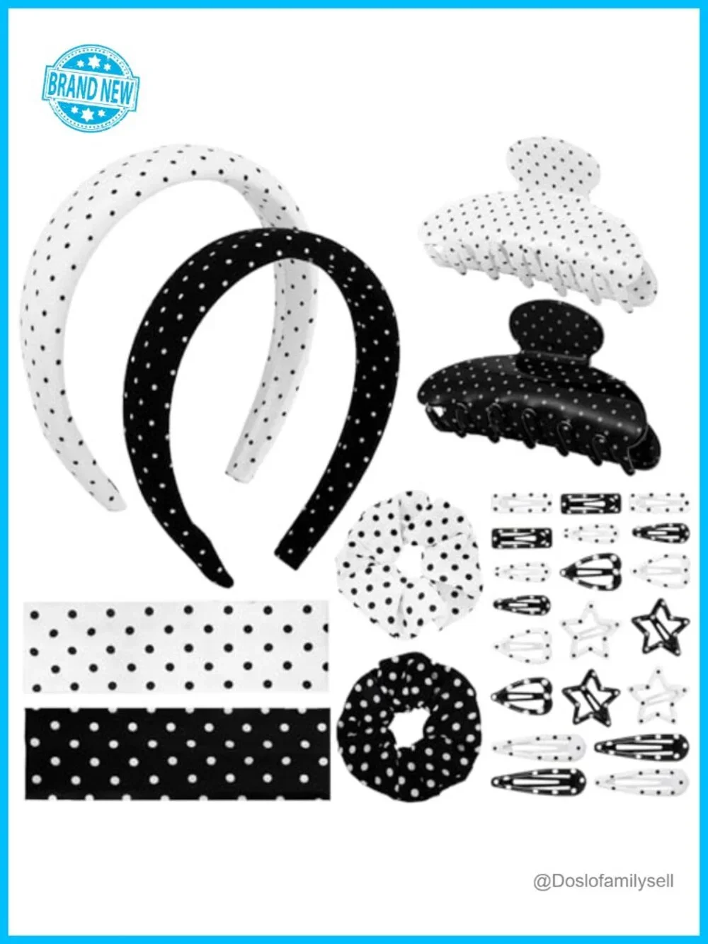 28 Piece Polka Dot Hair Accessory Set with Headbands, Claw Clips, Scrunchie